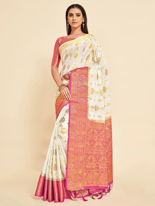 white crepe mysore silk saree with blouse - 18314390 - Very Small Image - 1