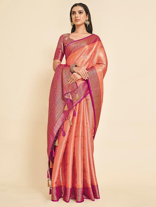 orange art silk kanjivaram saree - 18314406 - Very Small Image - 1