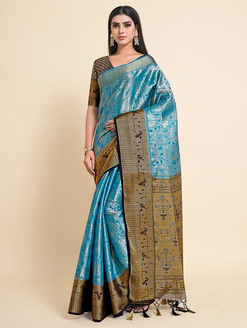 turquoise art silk kanjivaram saree - 18314410 - Very Small Image - 1