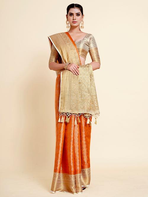 orange art silk kanjivaram saree with blouse - 18314415 - Very Small Image - 1