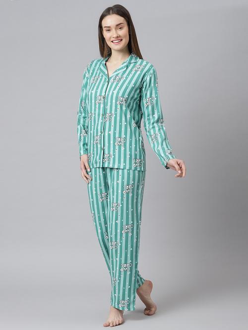 shirt collar printed nightwear pajama set - 18314728 - Very Small Image - 1
