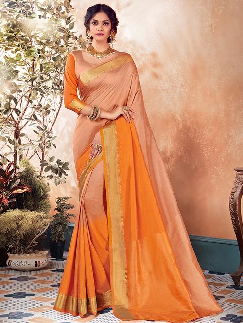 orange nylon saree with blouse - 18315084 - Very Small Image - 1