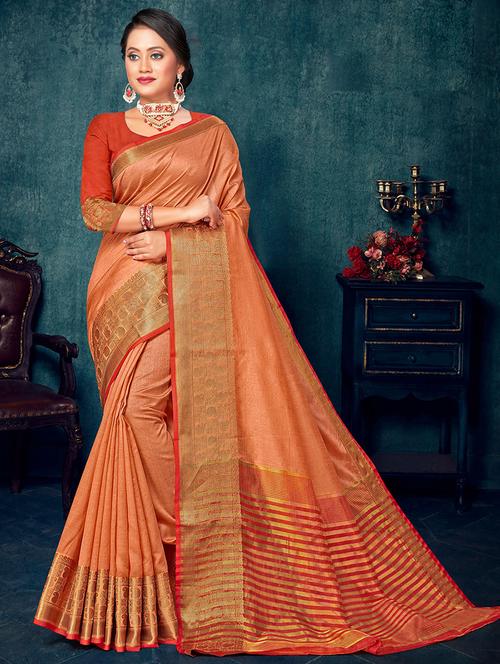 peach nylon saree with blouse - 18315174 - Very Small Image - 1