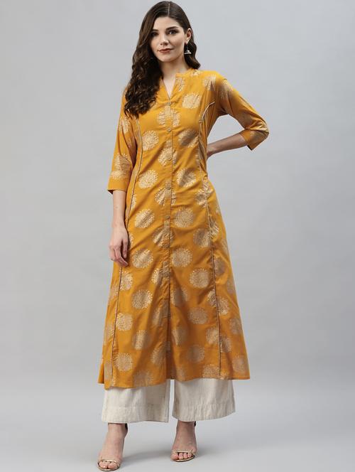 yellow printed a-line kurta - 18315191 - Very Small Image - 1