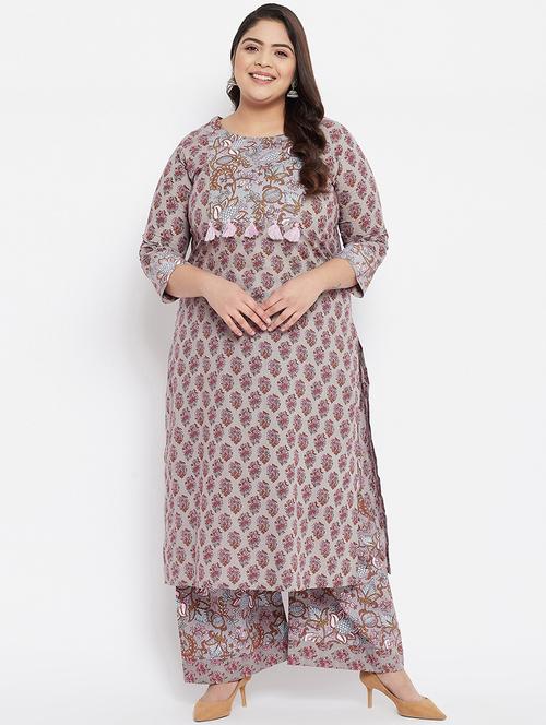 grey cotton kurta palazzo set - 18315218 - Very Small Image - 1
