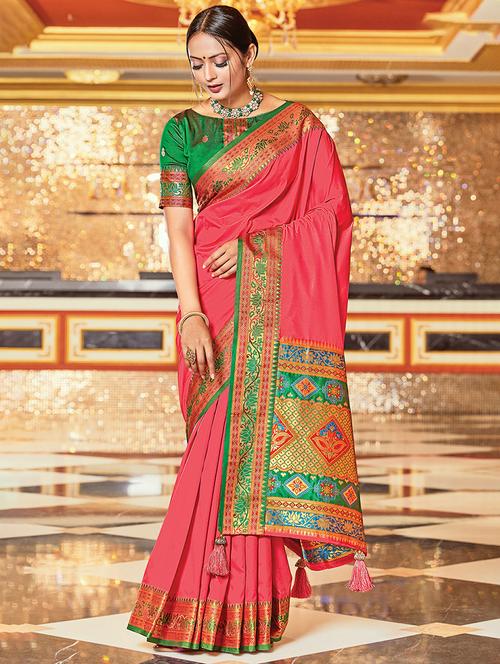 pink silk saree - 18315345 - Very Small Image - 1