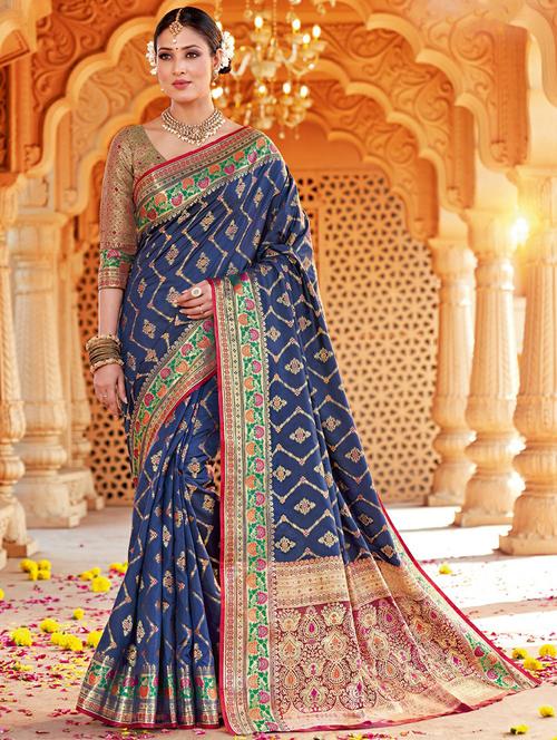 blue silk saree - 18315367 - Very Small Image - 1