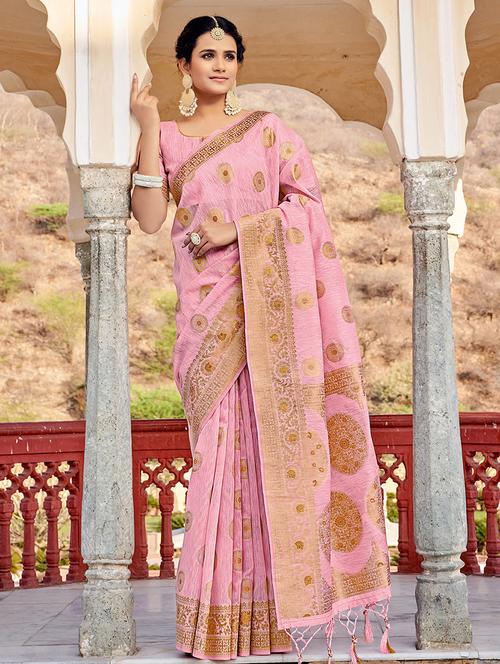 women's self design pink colored saree with blouse - 18315380 - Very Small Image - 1