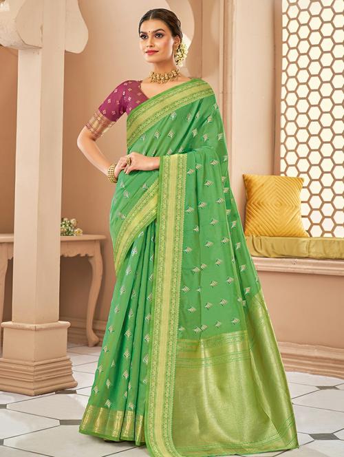green silk saree - 18315389 - Very Small Image - 1