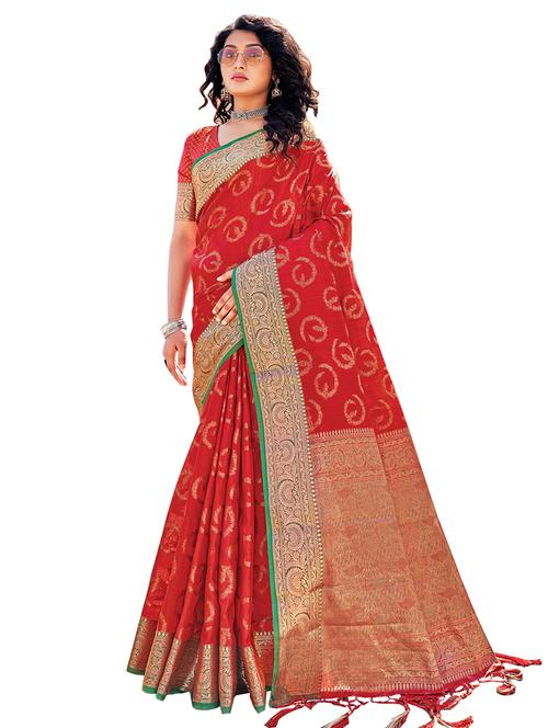 women's self design red colored saree - 18315393 - Very Small Image - 1