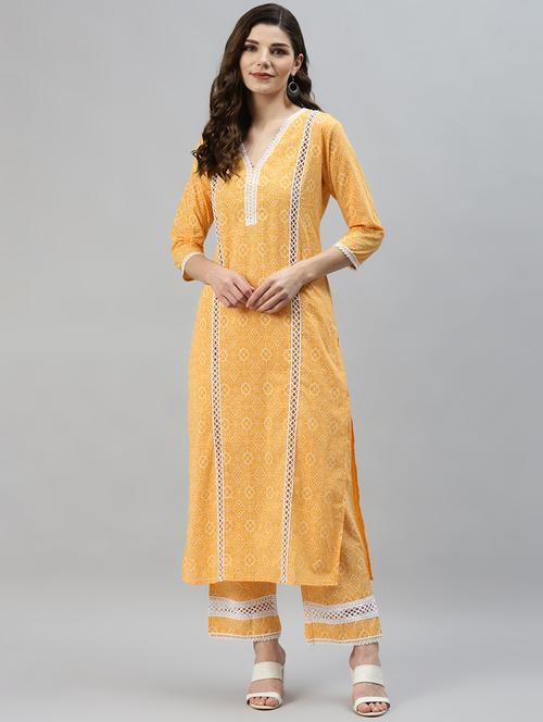 yellow cotton kurta palazzo set - 18315405 - Very Small Image - 1