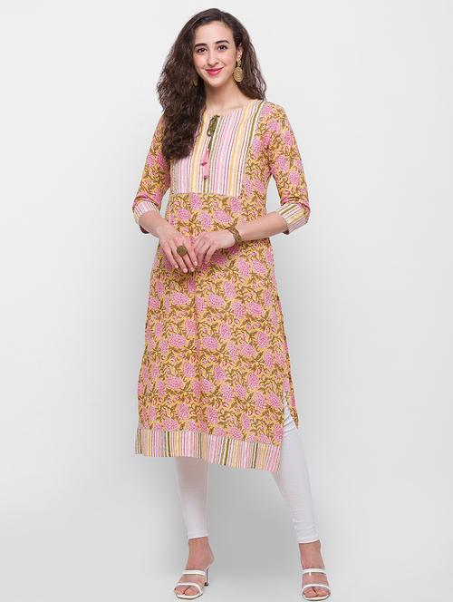 yellow printed straight kurta - 18315414 - Very Small Image - 1