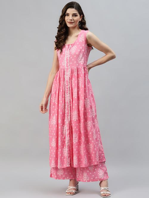 pink rayon kurta palazzo set - 18315469 - Very Small Image - 1