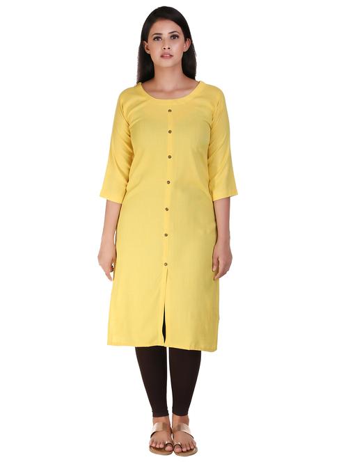 yellow solid straight kurta - 18316184 - Very Small Image - 1