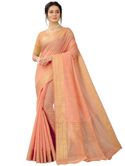 peach cotton blend saree with blouse - 18316352 - Very Small Image - 1