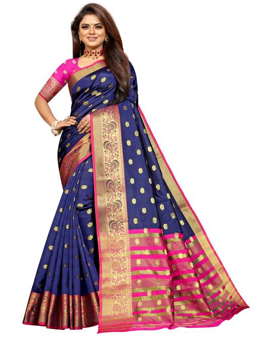 navy cotton blend saree - 18316362 - Very Small Image - 1