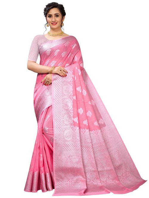 pink linen bhagalpuri saree with blouse - 18316372 - Very Small Image - 1