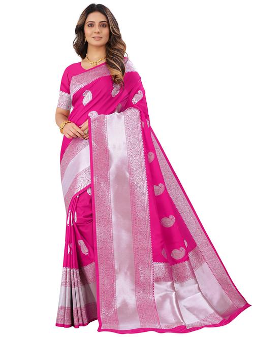 pink silk blend saree with blouse - 18316379 - Very Small Image - 1