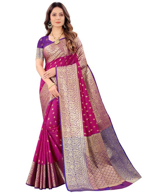 pink silk blend saree with blouse - 18316397 - Very Small Image - 1