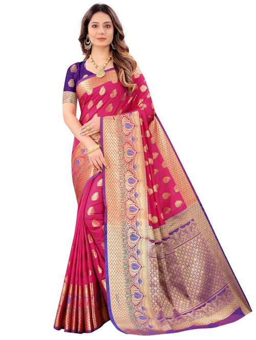 pink silk blend saree with blouse - 18316418 - Very Small Image - 1