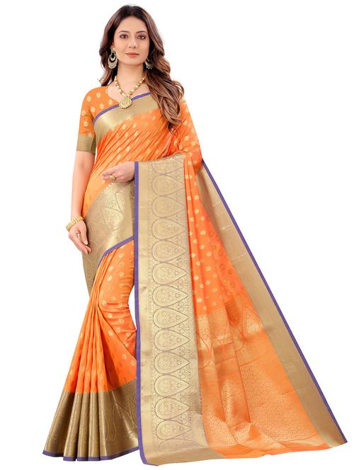 orange silk blend saree with blouse - 18316424 - Very Small Image - 1