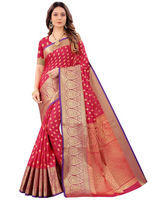 pink silk blend saree with blouse - 18316425 - Very Small Image - 1