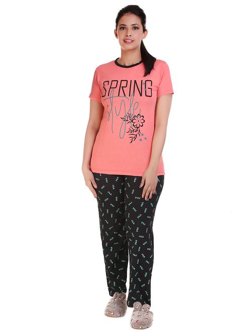 round neck printed nightwear pajama set - 18316485 - Very Small Image - 1