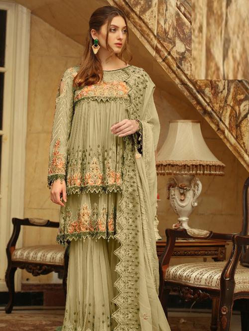 light green colour sharara salwar kameez - 18316490 - Very Small Image - 1