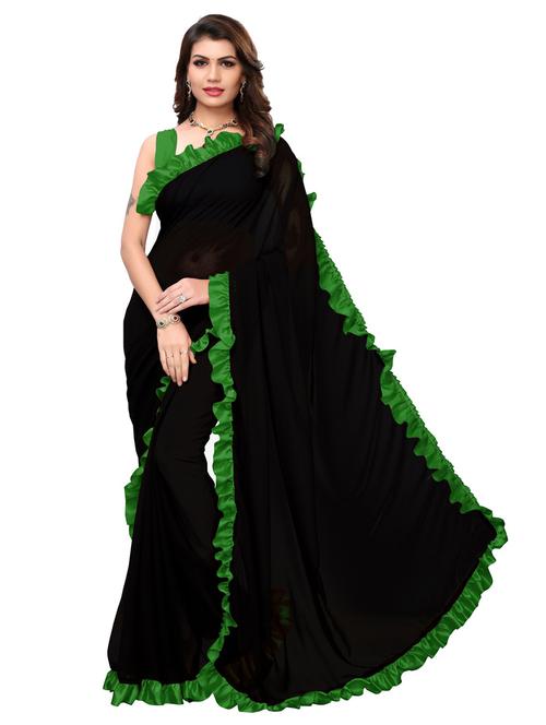 solid bordered ruffled saree with blouse - 18316503 - Very Small Image - 1
