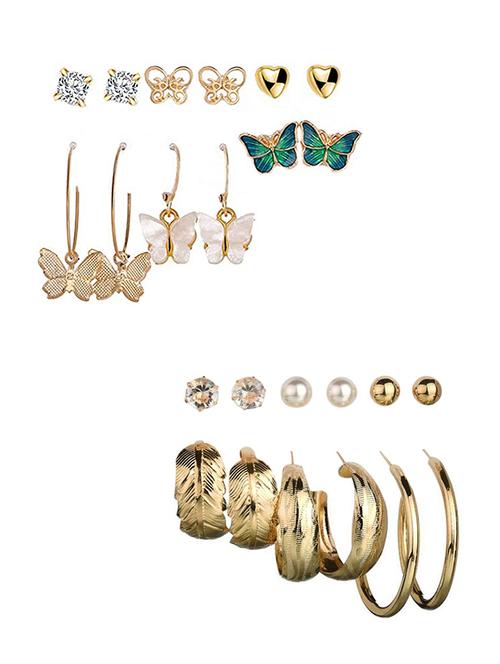 combo of 12 pair lanish gold plated butterfly crystal studs and hoop earrings - 18316661 - Very Small Image - 1