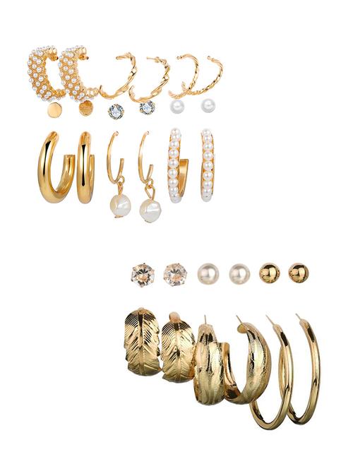 combo of 15 pair gorgeous gold plated studs and pearl hoop earrings - 18316663 - Very Small Image - 1
