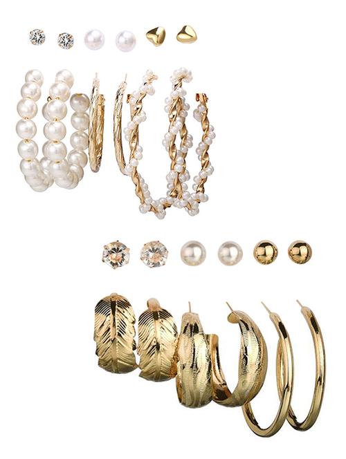 combo of 12 pair gorgeous gold plated studs and hoop earrings - 18316793 - Very Small Image - 1
