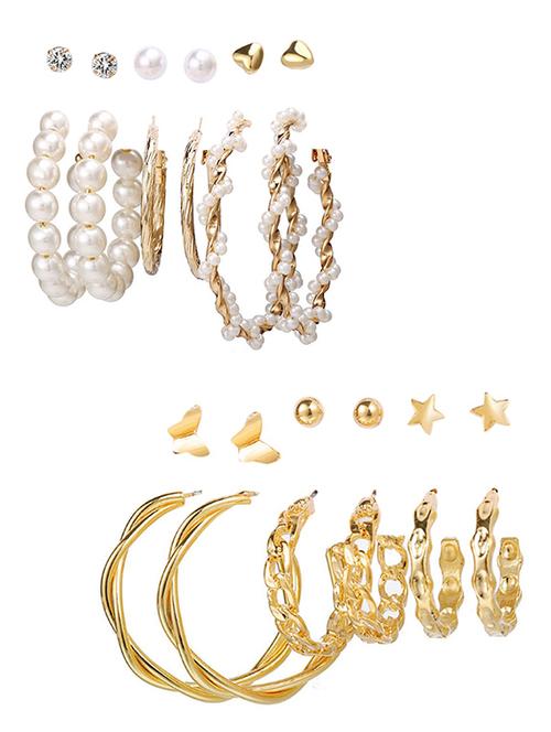 combo of 12 pair stylish gold plated cross hoop, hoop and studs earrings - 18316800 - Very Small Image - 1