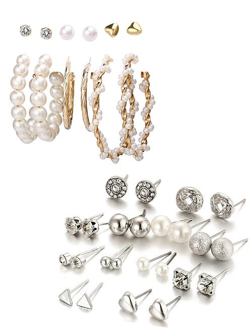 combo of 18 pair trendy gold plated studded pearl studs earrings - 18316804 - Very Small Image - 1