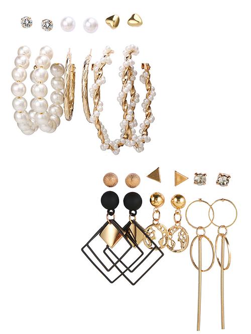 combo of 12 pair elegant gold plated studs and hoop earrings - 18316806 - Very Small Image - 1