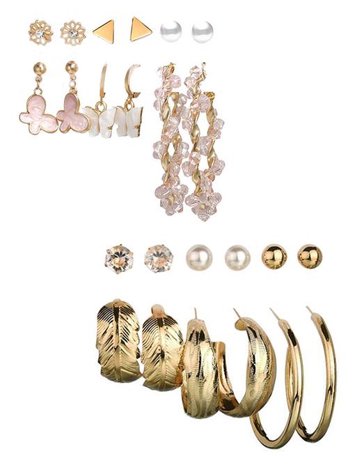 combo of 12 pair stunning gold plated pearl studs and hoop earrings - 18316808 - Very Small Image - 1