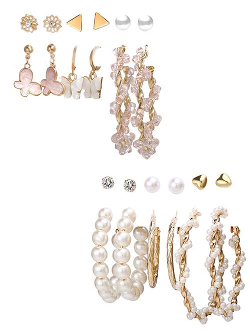 combo of 12 pair gorgeous white pearl crystal heart studs and hoop earrings - 18316809 - Very Small Image - 1
