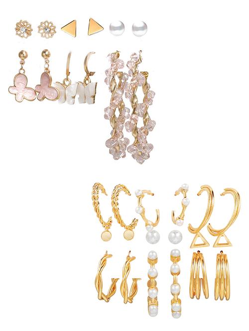 combo of 15 pair trendy golden hoop and studs earrings - 18316814 - Very Small Image - 1