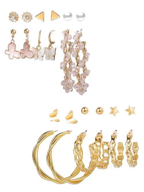 combo of 12 pair attractive golden cross hoop, hoop and studs earrings - 18316815 - Very Small Image - 1