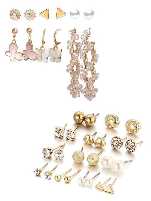 combo of 18 pair stunning gold-plated studded pearl studs and hoop earrings - 18316818 - Very Small Image - 1