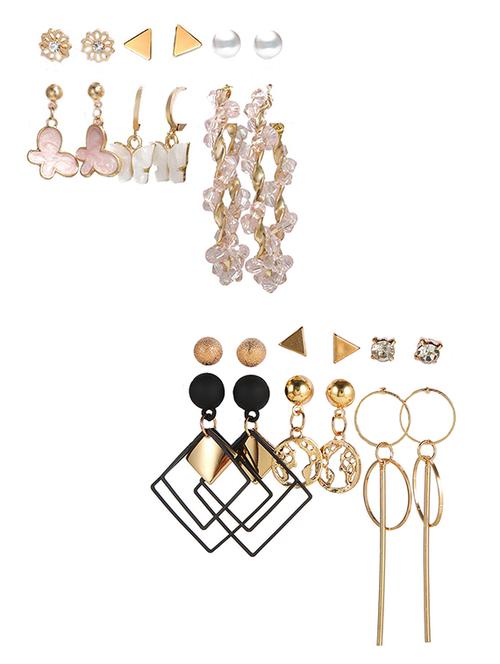 combo of 12 pair enamelled gold-plated studs and hoop earrings - 18316821 - Very Small Image - 1