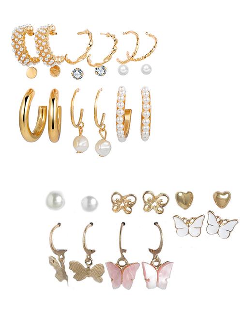 combo of 15 pair lanish gold plated pearl heart studs and hoop earrings - 18316827 - Very Small Image - 1
