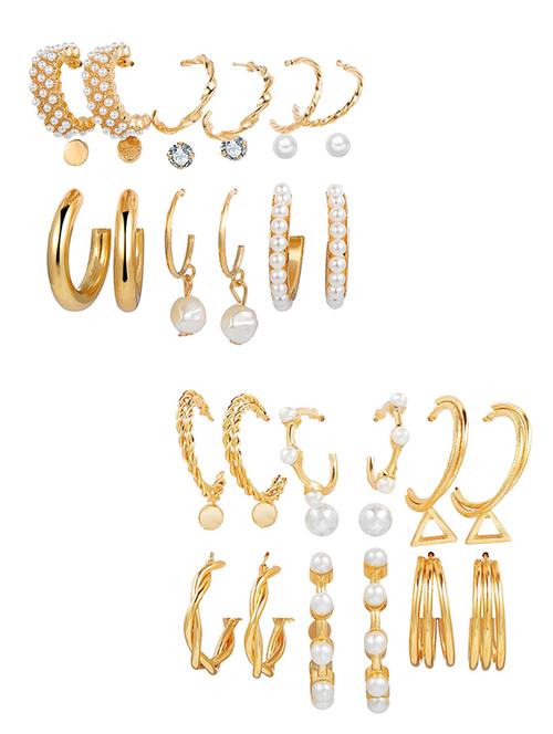 combo of 18 pair gorgeous gold plated hoop and studs earrings - 18316829 - Very Small Image - 1