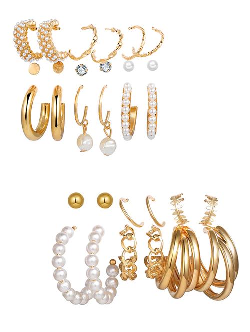 combo of 15 pair lavish gold plated chain & pearl hoop, hoop and studs earrings - 18316832 - Very Small Image - 1