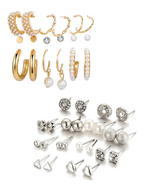 combo of 21 pair trendy gold plated studded pearl studs earrings - 18316834 - Very Small Image - 1