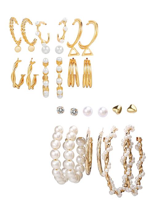 combo of 15 pair gorgeous gold plated pearl crystal heart studs & hoop earrings - 18316839 - Very Small Image - 1