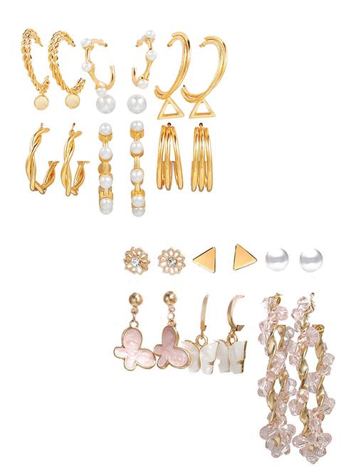combo of 15 pair pretty gold plated pearl flower studs and hoop earrings - 18316840 - Very Small Image - 1