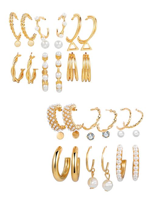 combo of 18 pair stylish gold plated studs and pearl hoop earrings - 18316843 - Very Small Image - 1