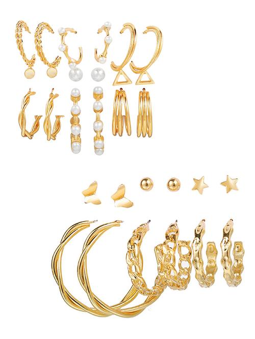 combo of 15 pair attractive gold plated cross hoop, hoop and studs earrings - 18316845 - Very Small Image - 1