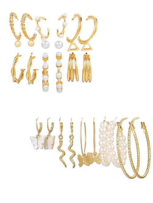 combo of 14 pair elegant gold plated pearl hoop, drop, hoop and studs earrings - 18316846 - Very Small Image - 1